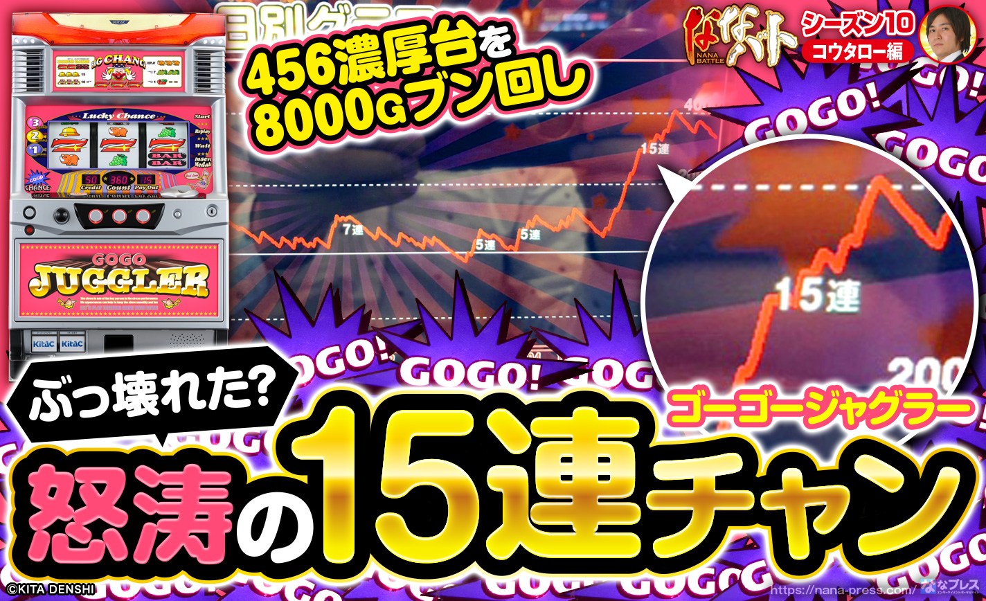 ゴーゴージャグラー】怒涛の15連チャン！456濃厚の台を8000G以上ブン